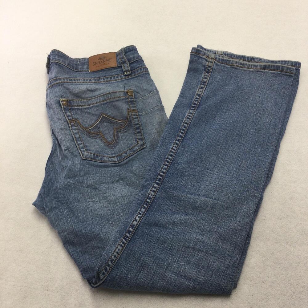 Shyanne Jeans Womens 33 Short Blue Medium Wash Bootcut Stretch Embroidered